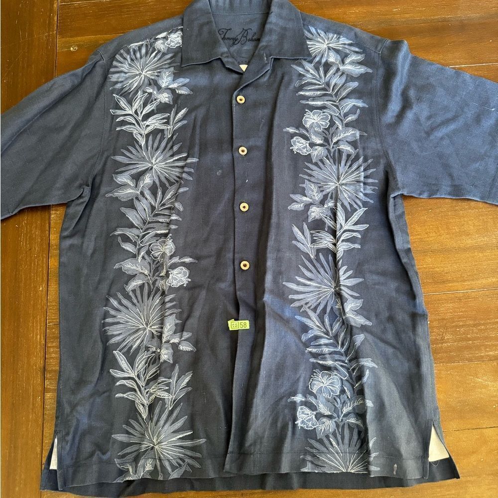 Tommy Bahama Men's Navy Floral Embroidered Shirt
